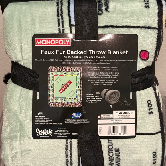 Monopoly Faux Fur Throw Blanket - Green - Picture 6 of 8